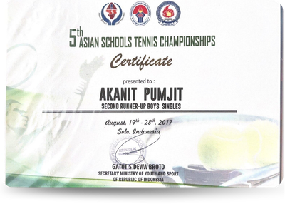 รองชนะเลิศประเภทชายเดี่ยว Asian Schools Games Indonesia